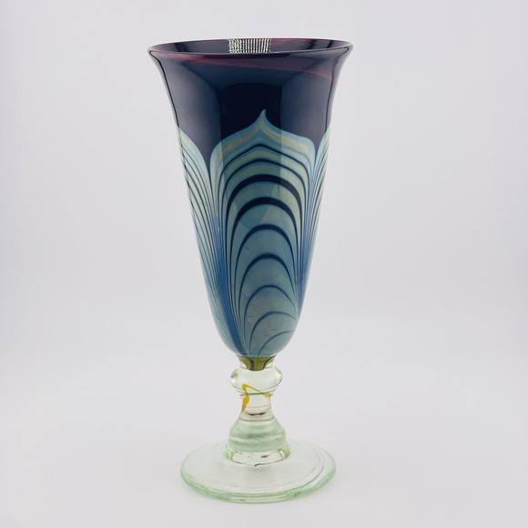 John Barber Other - VTG 1979 John Barber Signed Pulled Feather Deep Cranberry Blue Art Glass Vase